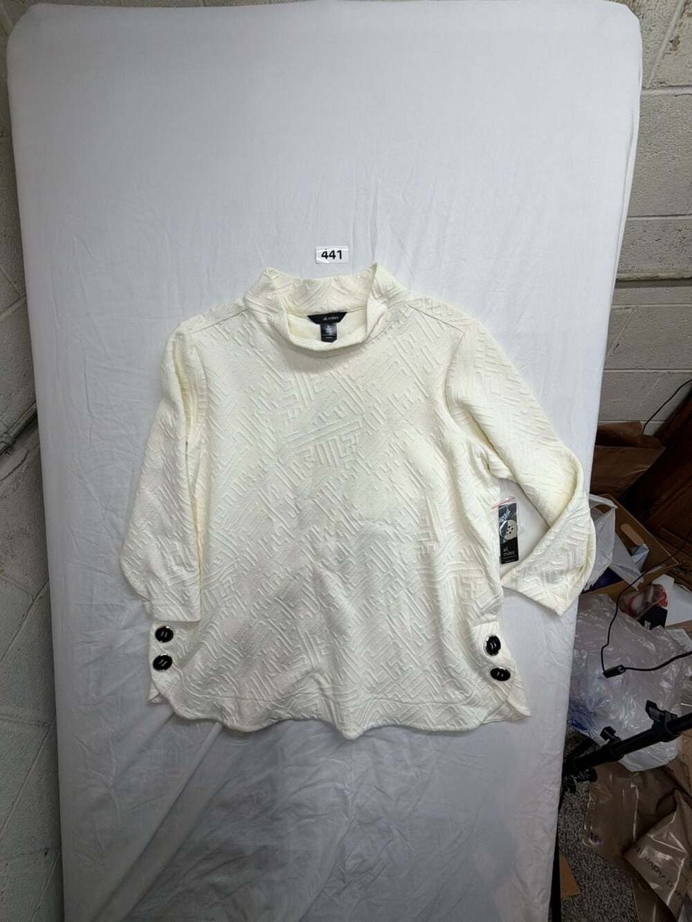 Ali Miles Textured Knit Mock Neck Tunic Size XL Ivory